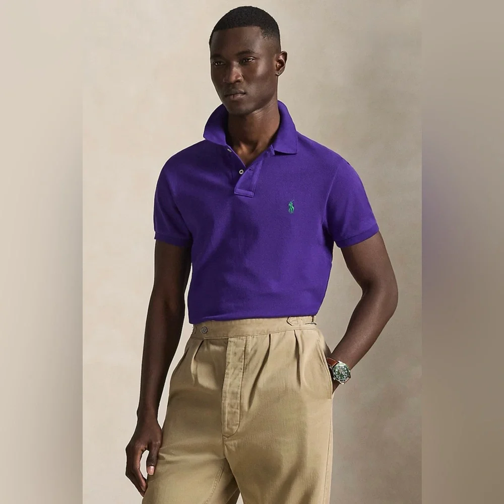 Purple Polo Shirt with Green Logo